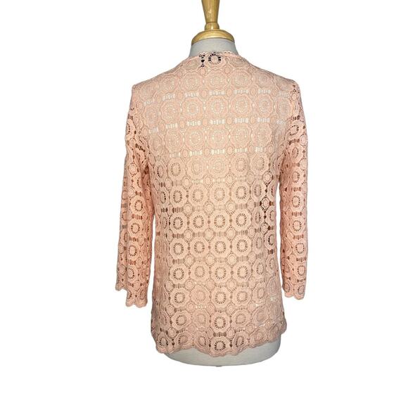 RAFELLA Peach Crochet Wide Sleeve Blouse Size Small Womens Boho Lace Pink Sheer - Picture 3 of 9